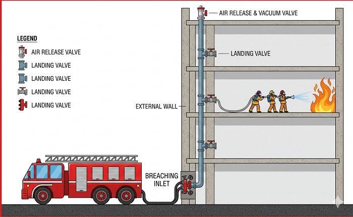 Wet riser system diagram or pressurized staircase schematic.